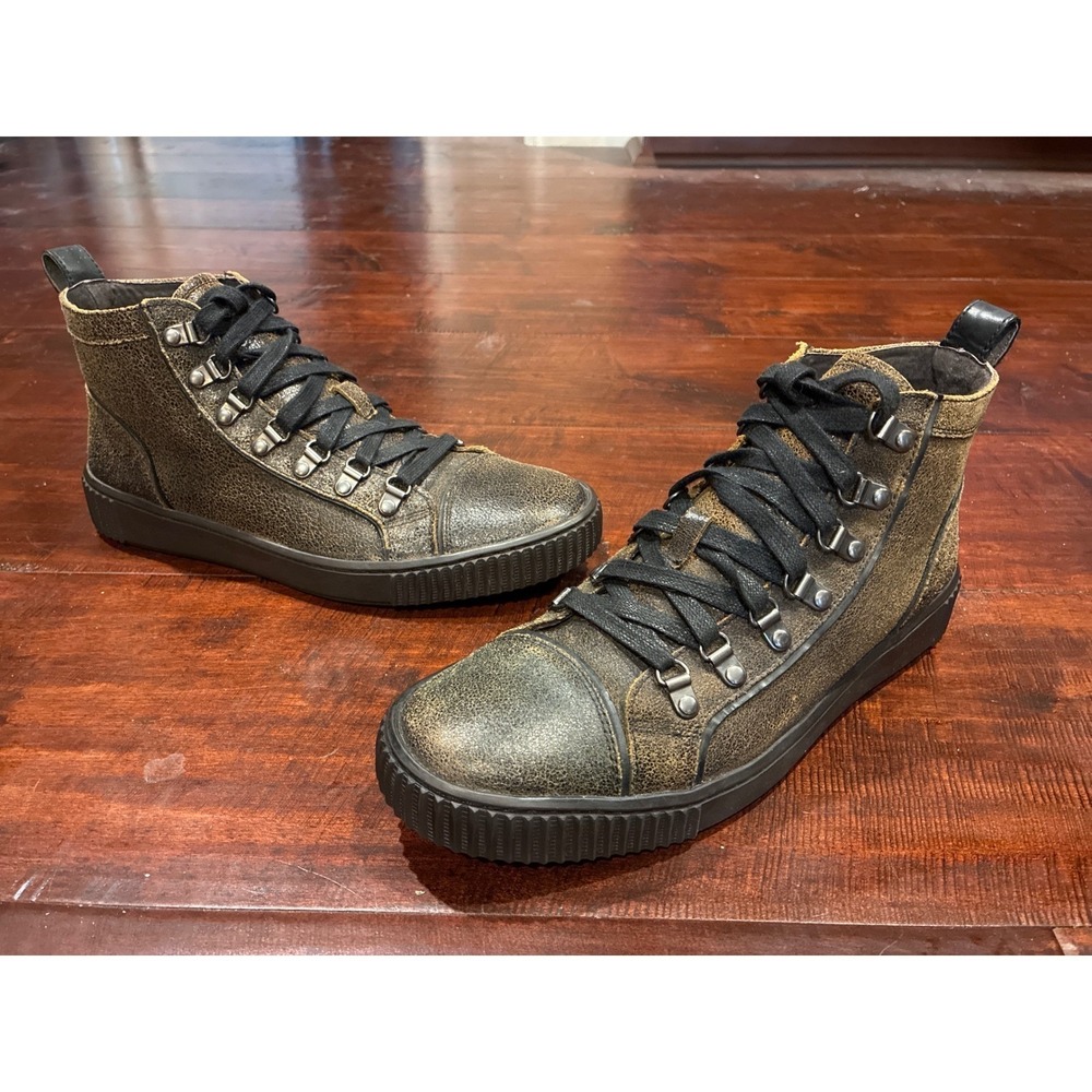 John Varvatos High Top 'Schooner' Boots Mens 8.5 Crackle Leather D Rng Lace Up